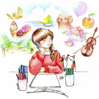 親子でカラフル色鉛筆画